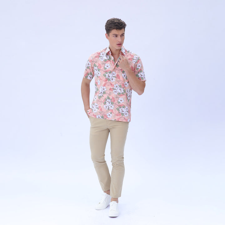 ARROW SHIRT เสื้อเชิ้ตแขนสั้น ลายพิมพ์ สีชมพู ทรง COMFORT FIT ผ้า Cotton 100% MACC547-LP 