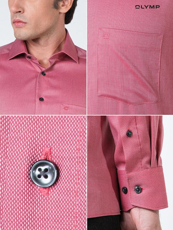 OLYMP  LUXOR Shirt เสื้อเชิ้ต สีแดงเข้ม ผ้าเท็กเจอร์ ทรงหลวม ใส่สบาย รีดง่าย SUMM24 เสื้อทำงาน ICCSHOPPING