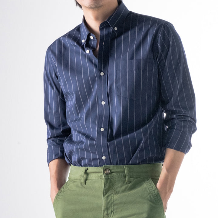 era-won Premium Quality เสื้อเชิ้ต ทรงปกติ Dress Shirt แขนยาว สี Blue Gun 