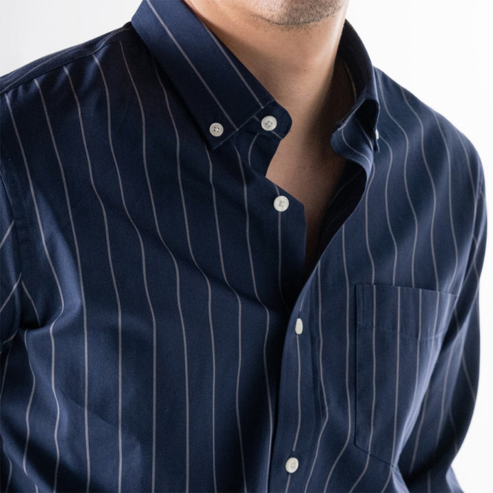 era-won Premium Quality เสื้อเชิ้ต ทรงปกติ Dress Shirt แขนยาว สี Blue Gun 