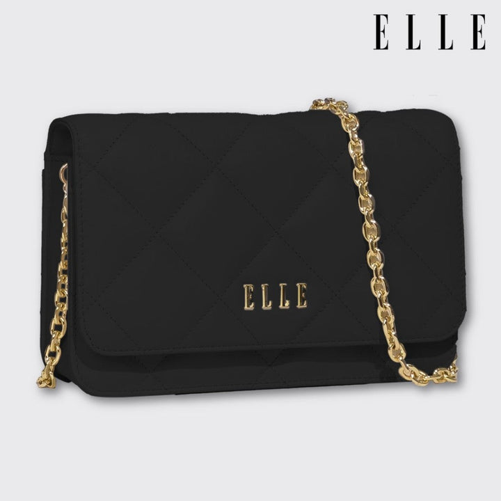 ELLE BAG | กระเป๋าสะพายข้างผู้หญิงทรง QUITING หนังวัวแท้ สายสะพายโซ่ ต่อด้วยหนังวัวแท้ สามารถถอดออกได้ | EWH161 ICCSHOPPING