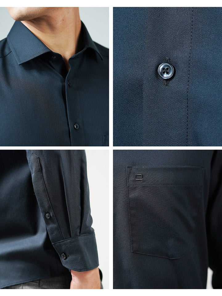 OLYMP  LUXOR Shirt เสื้อเชิ้ตชาย สีดำ ผ้าเท็กเจอร์ ทรงหลวม ใส่สบาย รีดง่าย AUTU23 OLYMP