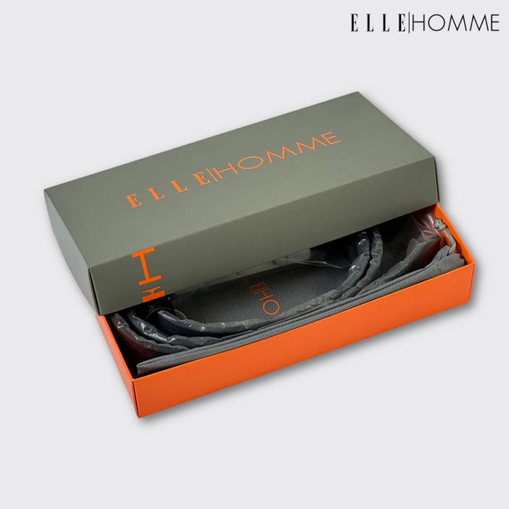 ELLE HOMME | เข็มขัดหนังวัวแท้ หัวเข็มขัดแบบ Reversible สลับใช้งานได้ 2 ด้าน สไตล์ Casual สีดำ | H84011 ICCSHOPPING