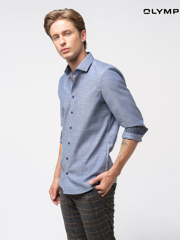 OLYMP  Level Five Shirt เสื้อเชิ้ตชาย สีเทา แต่งปกคอ ผ้าเท็กเจอร์ ทรงพอดีตัว ยืดหยุ่นได้ดี รีดง่าย SPRI24 ICCSHOPPING
