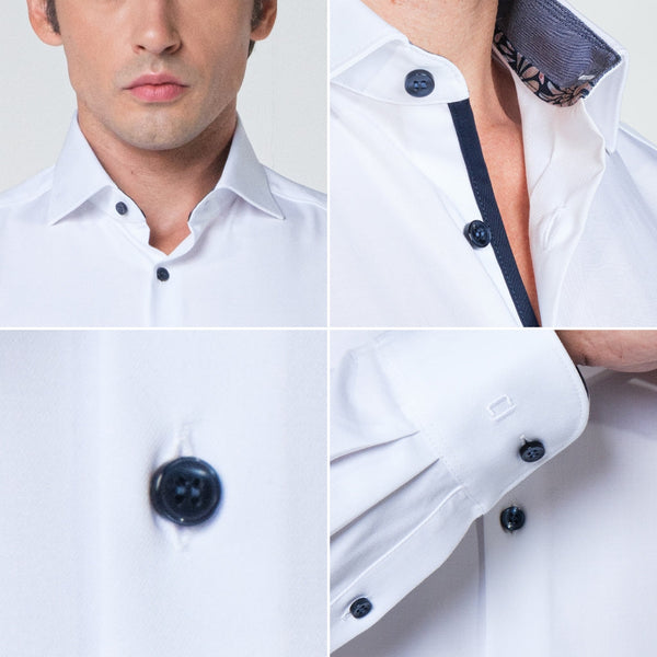 OLYMP  Level Five Shirt เสื้อเชิ้ตชาย ผ้าเรียบสีขาวแต่งปก ทรงพอดีตัว ยืดหยุ่นได้ดี รีดง่าย (SUMMER24) ICCSHOPPING