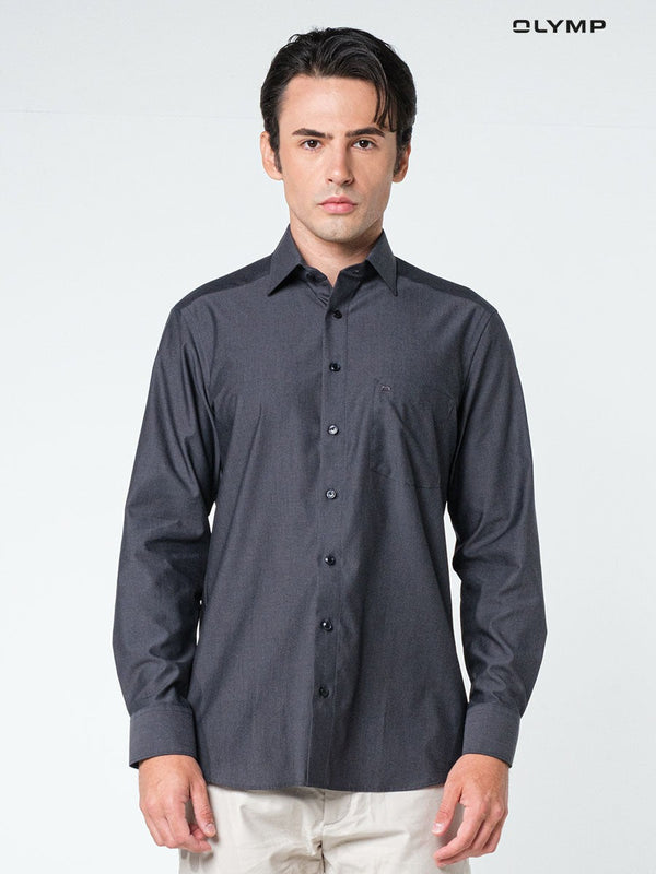 OLYMP LUXOR Shirt เสื้อเชิ้ตชาย สีเทาเข้ม ทรงหลวม ใส่สบาย รีดง่าย NOSLUX ICCSHOPPING