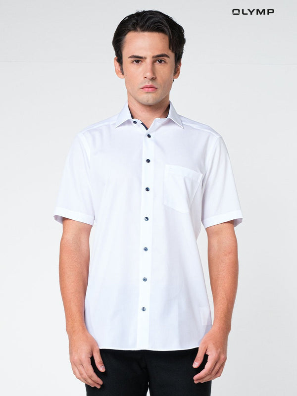 OLYMP LUXOR Shirt เสื้อเชิ้ตชายแขนสั้น สีขาว ทรงหลวม รีดง่าย(SUMMER24) SUMM24 เสื้อทำงาน ชุดทำงาน
