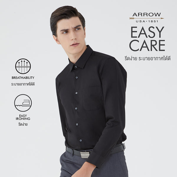 ARROW EASY CARE SHIRT -ดูแลรักษาง่าย สวมใส่สบาย- เสื้อเชิ้ตทำงานแขนยาวสีดำ ทรง SLIM FIT รหัส MACS758 