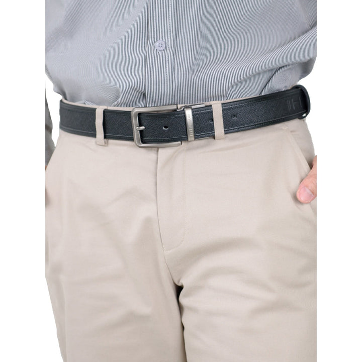 ELLE HOMME | เข็มขัดหนังวัวแท้ หัวเข็มขัดแบบ Reversible สลับใช้งานได้ 2 ด้าน สไตล์ Casual สีดำ | H84011 ICCSHOPPING