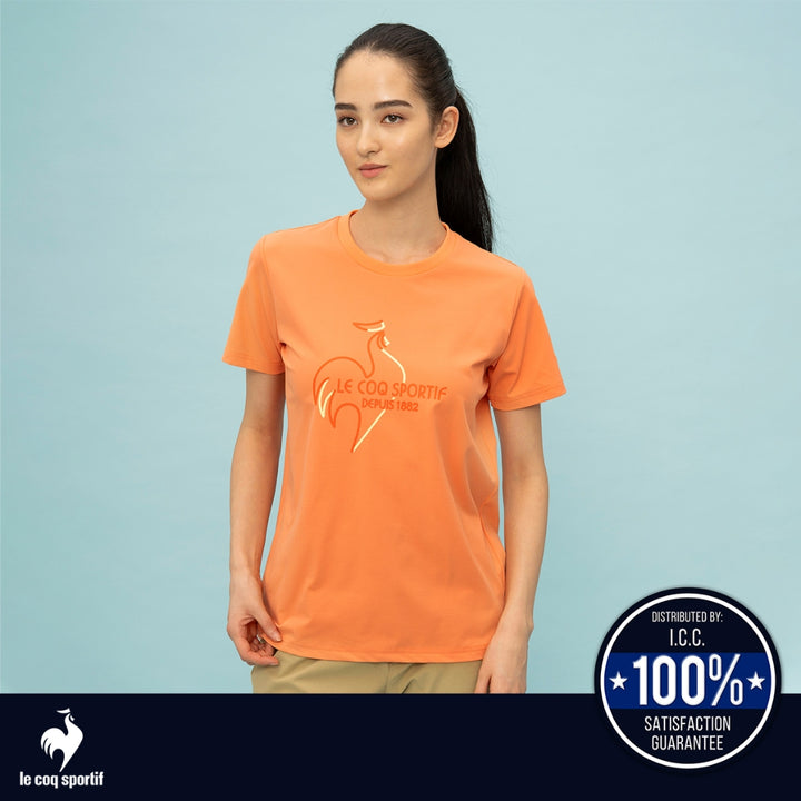 le coq sportif เสื้อเทรนนิ่ง ออกกำลังกาย ผู้หญิง สีครีม (T-shirt, เสื้อยืด, เสื้อออกกำลังกาย, lecoq, เลอค็อก) 