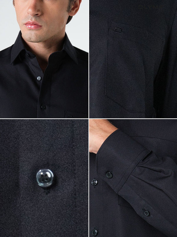 OLYMP LUXOR Shirt เสื้อเชิ้ตชาย  สีดำผ้าเรียบ ทรงหลวม ใส่สบาย รีดง่าย ผ้าเย็นสบาย เสื้อเชิ้ตดำ เสื้อดำ NOSLUX ICCSHOPPING