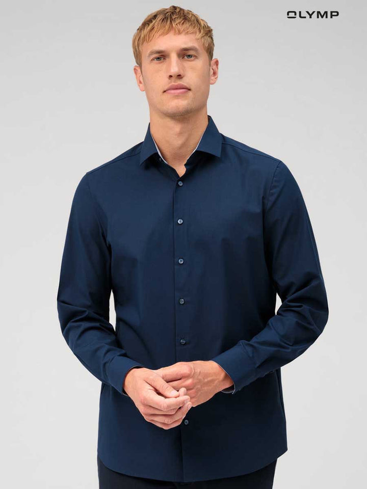 OLYMP  24/Seven Level Five Shirt เสื้อเชิ้ตปรับอุณหภูมิ ผ้าเรียบแต่งปก ทรงพอดีตัว ยืดหยุ่นได้ดี (SUMMER24) ICCSHOPPING
