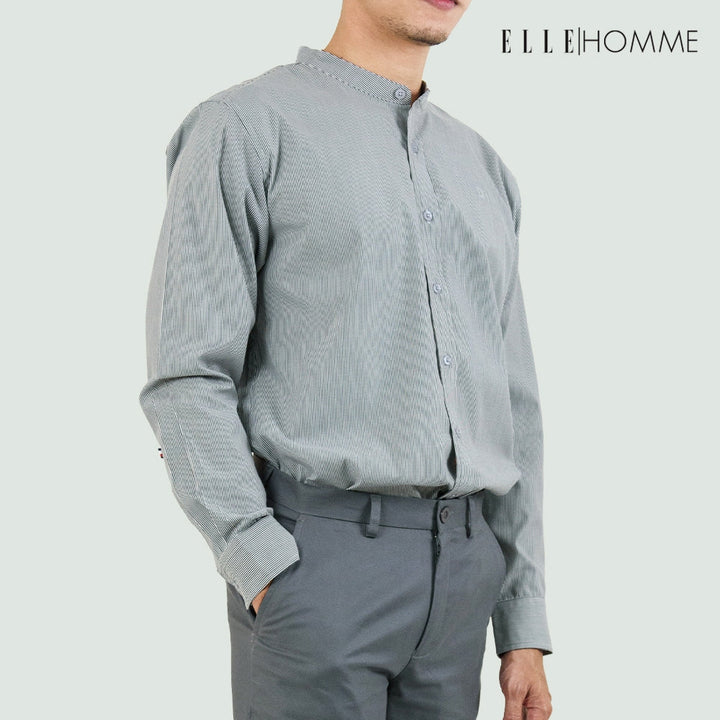 ELLE HOMME | เสื้อเชิ้ตแขนยาว คอจีน ทรง REGULAR Polyester 100% เนื้อผ้าแห้งไว รีดง่าย สวมใส่สบาย ระบายอากาศดี | W8B672 ICCSHOPPING