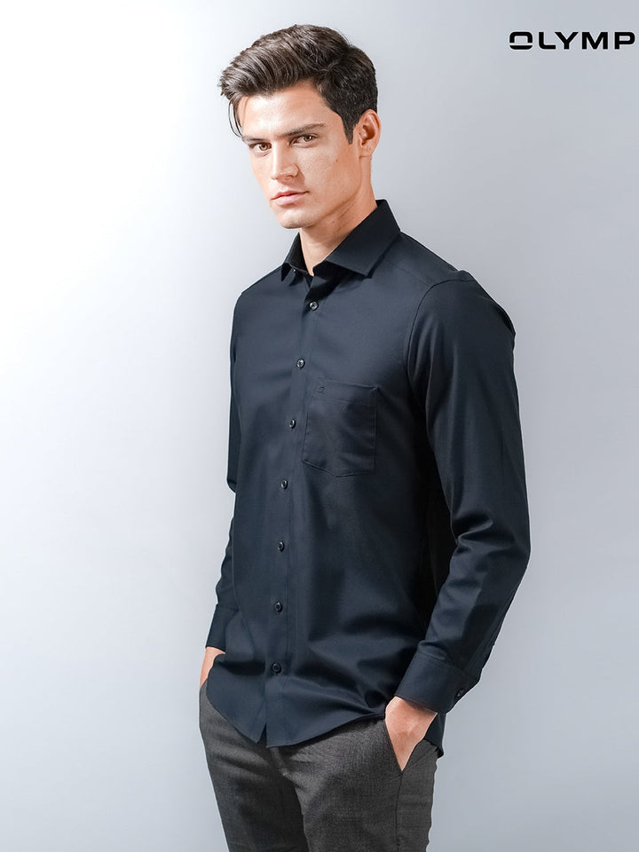 OLYMP  LUXOR Shirt เสื้อเชิ้ตชาย สีดำ ผ้าเท็กเจอร์ ทรงหลวม ใส่สบาย รีดง่าย AUTU23 OLYMP