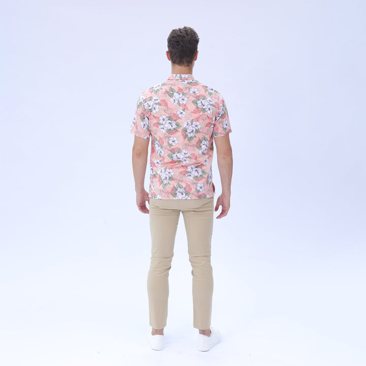ARROW SHIRT เสื้อเชิ้ตแขนสั้น ลายพิมพ์ สีชมพู ทรง COMFORT FIT ผ้า Cotton 100% MACC547-LP 