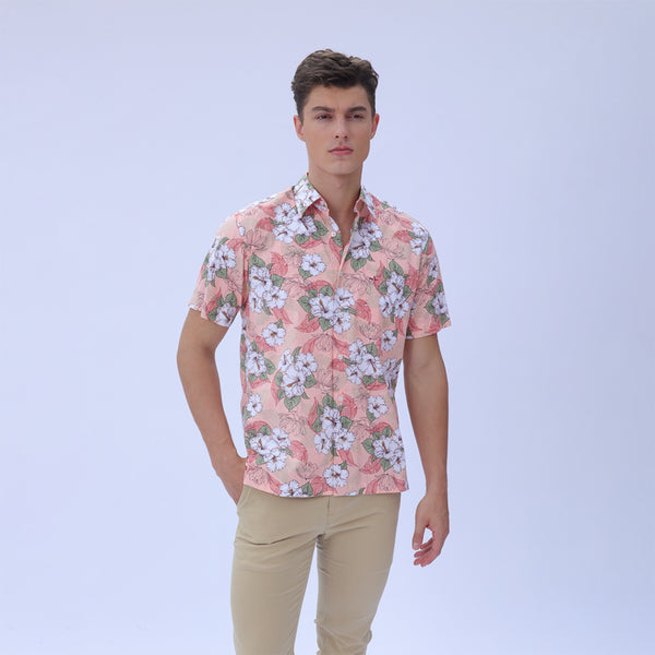 ARROW SHIRT เสื้อเชิ้ตแขนสั้น ลายพิมพ์ สีชมพู ทรง COMFORT FIT ผ้า Cotton 100% MACC547-LP 