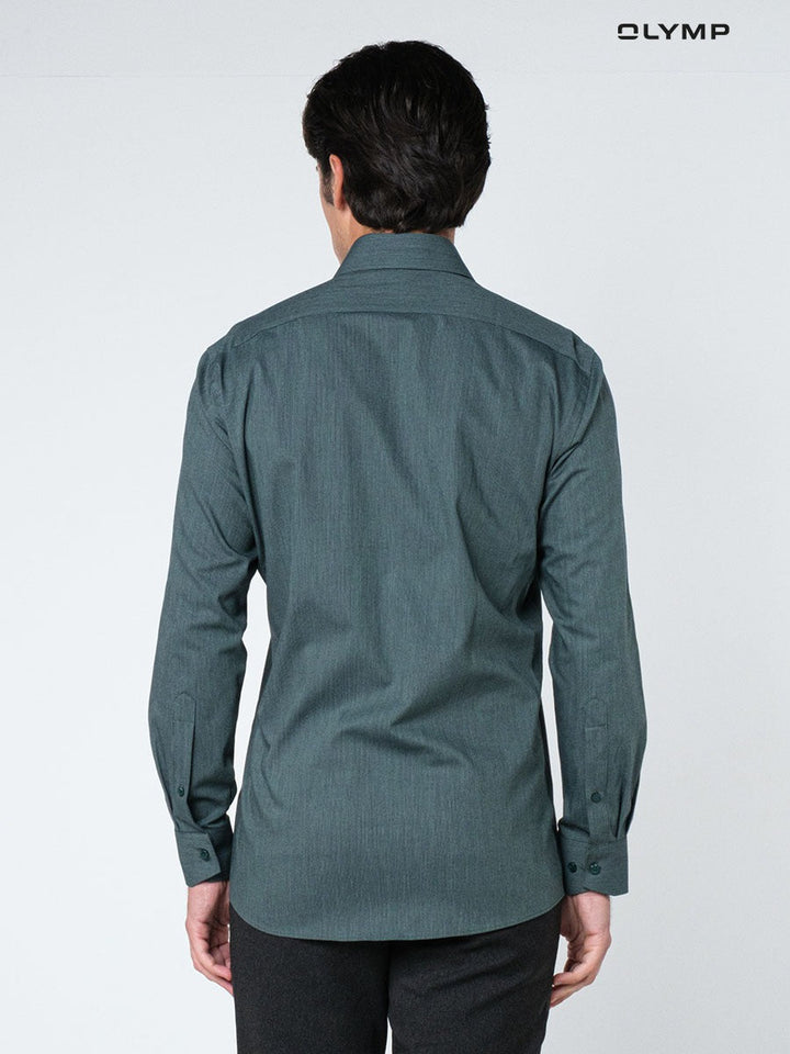 OLYMP  24/Seven LUXOR Shirt เสื้อเชิ้ตปรับอุณหภูมิ  สีเขียวเข้ม ผ้าเท็กเจอร์แต่งปก ทรงหลวม ยืดหยุ่นได้ดี ICCSHOPPING