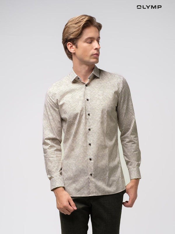 OLYMP  No. Six Shirt เสื้อเชิ้ตชาย ลายพิมพ์สีน้ำตาล ทรงเข้ารูป ยืดหยุ่นได้ดี รีดง่าย SPRI24 ICCSHOPPING