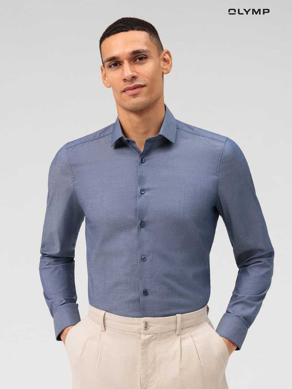 OLYMP Level Five Shirt เสื้อเชิ้ตชาย สีกรมท่าผ้าเท็กเจอร์ไดมอนด์ พอดีตัว ยืดหยุ่นได้ดี รีดง่าย(SUMMER24) SUMM24