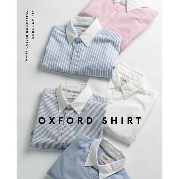 era-won เสื้อเชิ้ต รุ่น Oxford shirts ทรง Comfort fit  คอปกสีขาว สี White-Blue Brothers 