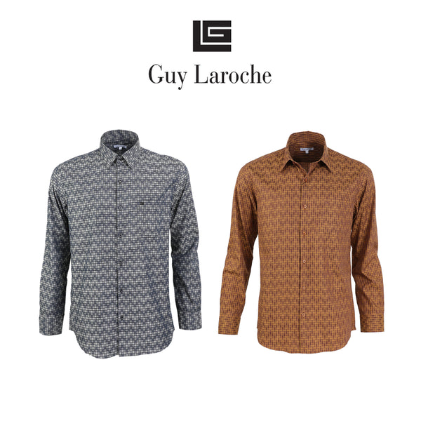 Guy Laroche เสื้อเชิ้ตแขนยาวใส่ทำงาน ลายตาราง ทรง Slim fit 