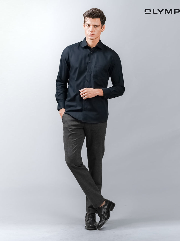 OLYMP  LUXOR Shirt เสื้อเชิ้ตชาย สีดำ ผ้าเท็กเจอร์ ทรงหลวม ใส่สบาย รีดง่าย AUTU23 OLYMP