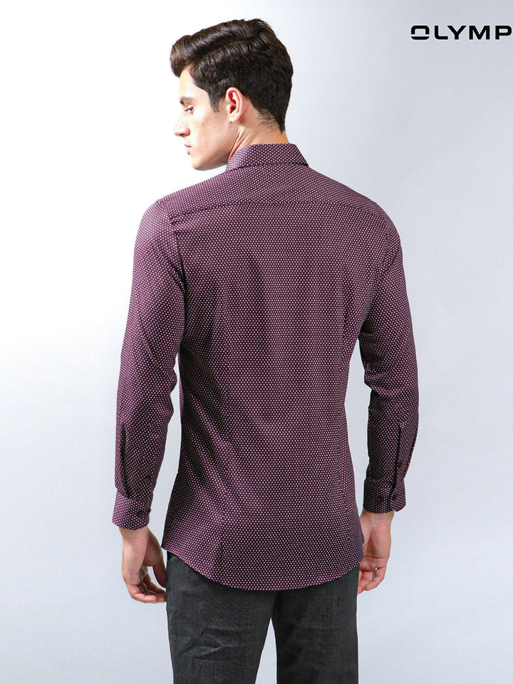 OLYMP  No. Six Shirt เสื้อเชิ้ตชาย สีแดงเข้ม ลายจุด ทรงเข้ารูป ยืดหยุ่นได้ดี รีดง่าย AUTU23 ICCSHOPPING
