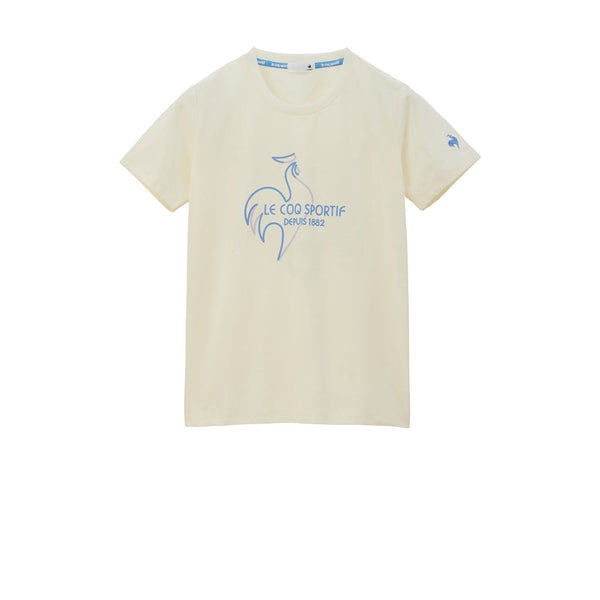 le coq sportif เสื้อเทรนนิ่ง ออกกำลังกาย ผู้หญิง สีครีม (T-shirt, เสื้อยืด, เสื้อออกกำลังกาย, lecoq, เลอค็อก) 