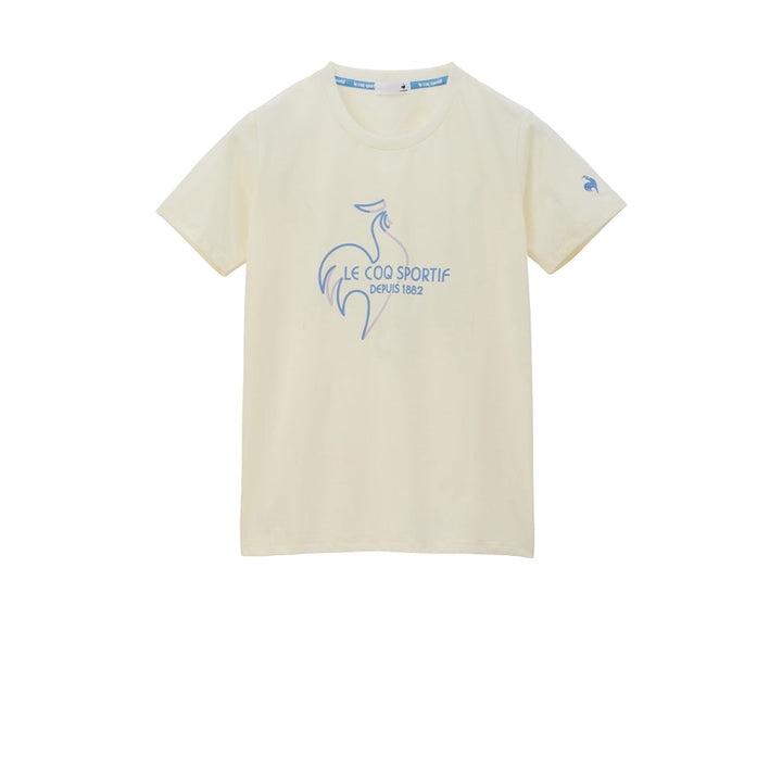 le coq sportif เสื้อเทรนนิ่ง ออกกำลังกาย ผู้หญิง สีครีม (T-shirt, เสื้อยืด, เสื้อออกกำลังกาย, lecoq, เลอค็อก) 