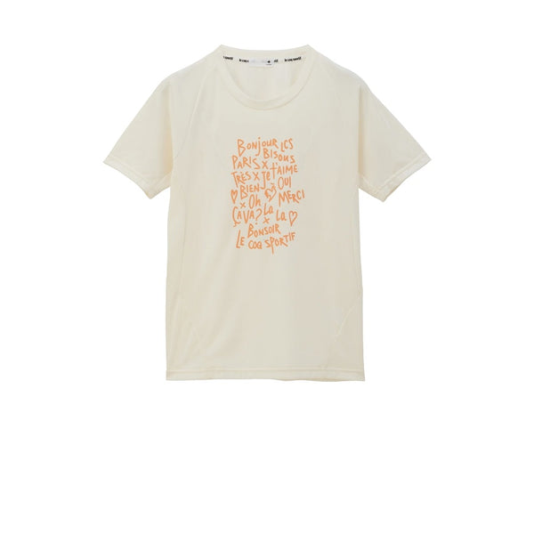 le coq sportif เสื้อเทรนนิ่ง ออกกำลังกาย ผู้หญิง สีครีม (T-shirt, เสื้อยืด, เสื้อออกกำลังกาย, lecoq, เลอค็อก) 