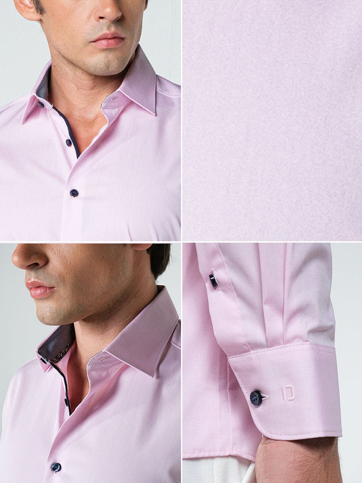 OLYMP  Level Five Shirt เสื้อเชิ้ตชาย สีชมพู ผ้าเรียบ แต่งปก ทรงพอดีตัว ยืดหยุ่นได้ดี รีดง่าย SUMM24 OLYMP