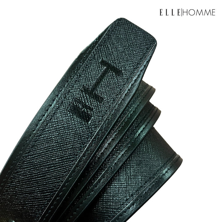 ELLE HOMME | เข็มขัดหนังวัวแท้ หัวเข็มขัดแบบ Reversible สลับใช้งานได้ 2 ด้าน สไตล์ Casual สีดำ | H84011 ICCSHOPPING