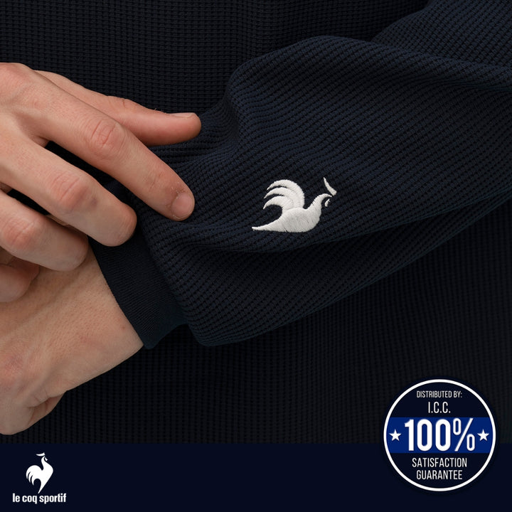 le coq sportif เสื้อยืดแขนยาว ผ้าวาฟเฟิล สีกรม (เสื้อแขนยาว, lecoq, เลอค็อก) 