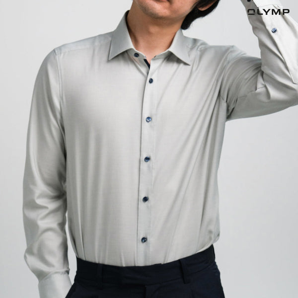 OLYMP  Level Five Shirt เสื้อเชิ้ตผู้ชายแขนยาว สีเขียวอ่อน ผ้าเท็กเจอร์แต่งแขน ทรงพอดีตัว ยืดหยุ่นได้ดี รีดง่าย  AUTU24