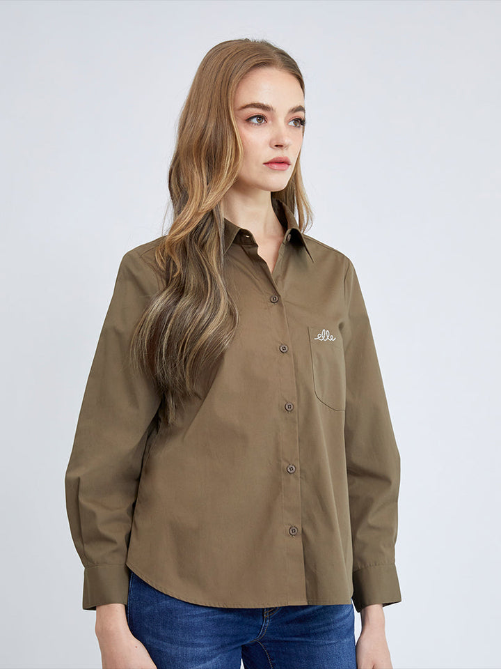 ELLE เสื้อเชิ๊ตสตรีผ้า COTTON แขนยาว ทรงBASIC กระเป๋าอกรีดเพชรโลโก้ ELLE รุ่น W3B223 (มีให้เลือก 2 สี) ICCSHOPPING