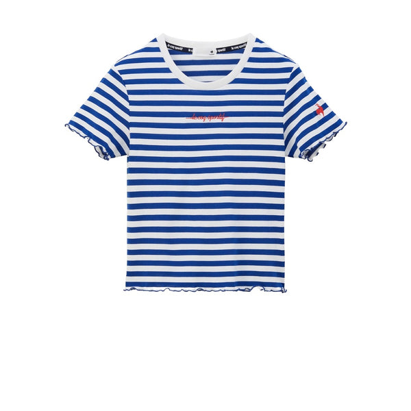 le coq sportif เสื้อผู้หญิง สีขาว-น้ำเงิน (T-shirt, เสื้อยืด, เสื้อครอป, lecoq, เลอค็อก) 