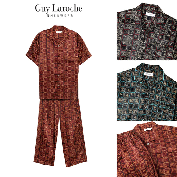 Guy Laroche ชุดนอนผ้าซาติน แขนสั้น ขายาว พิมพ์ลาย มีให้เลือก 3 สี (JPP7516S4-1) 