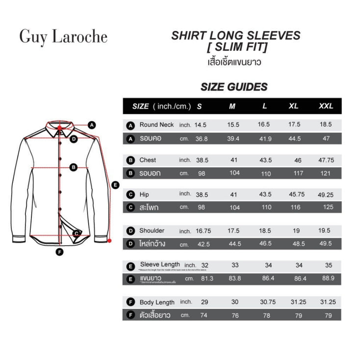Guy Laroche เสื้อเชิ้ตแขนยาวใส่ทำงาน ลายตาราง ทรง Slim fit 