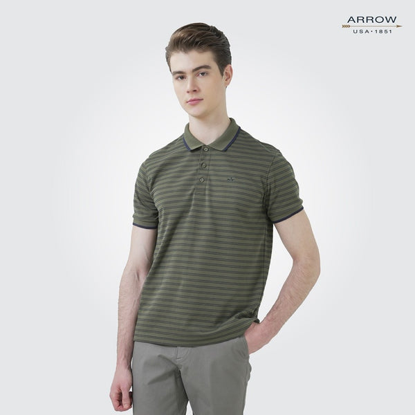 ARROW เสื้อโปโล  ทรง Smart fit สีเขียว ลายริ้ว รหัส MPCM211 