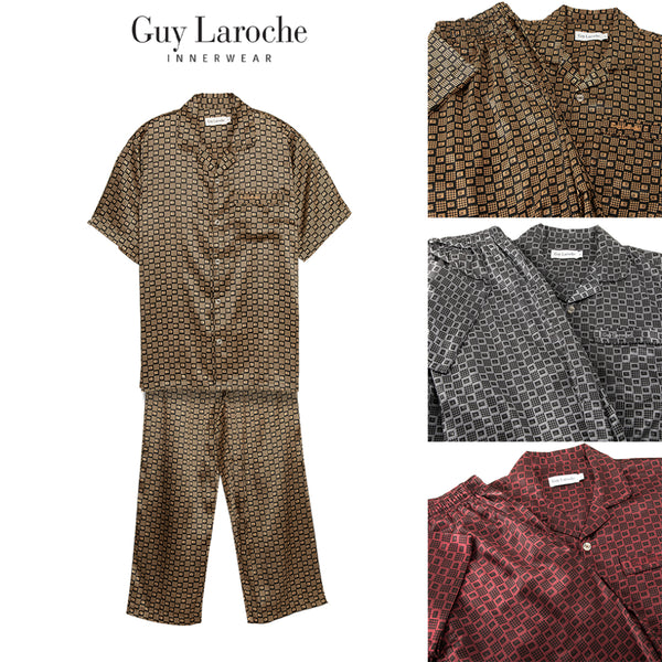 Guy Laroche ชุดนอนผ้าซาติน แขนสั้น ขายาว พิมพ์ลาย 