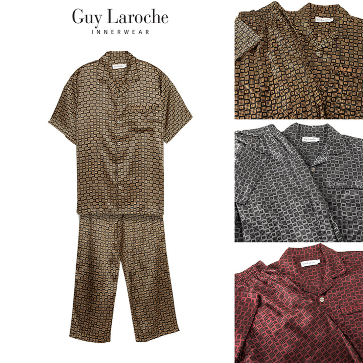 Guy Laroche ชุดนอนผ้าซาติน แขนสั้น ขายาว พิมพ์ลาย 
