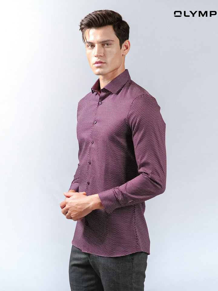 OLYMP  No. Six Shirt เสื้อเชิ้ตชาย สีแดงเข้ม ลายจุด ทรงเข้ารูป ยืดหยุ่นได้ดี รีดง่าย AUTU23 ICCSHOPPING