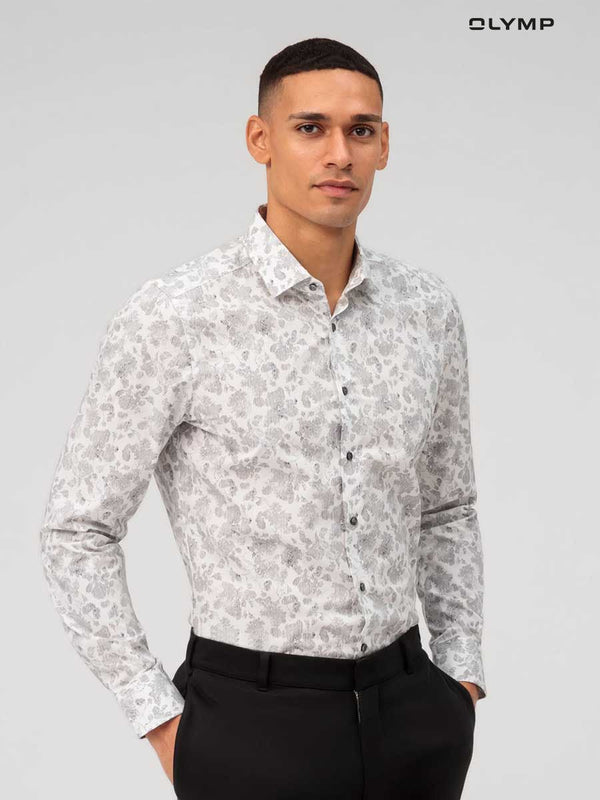 OLYMP  Level Five Shirt เสื้อเชิ้ตชาย ผ้าเรียบ ลายกราฟิกดอกไม้  ทรงพอดีตัว ยืดหยุ่นได้ดี รีดง่าย SUMM24