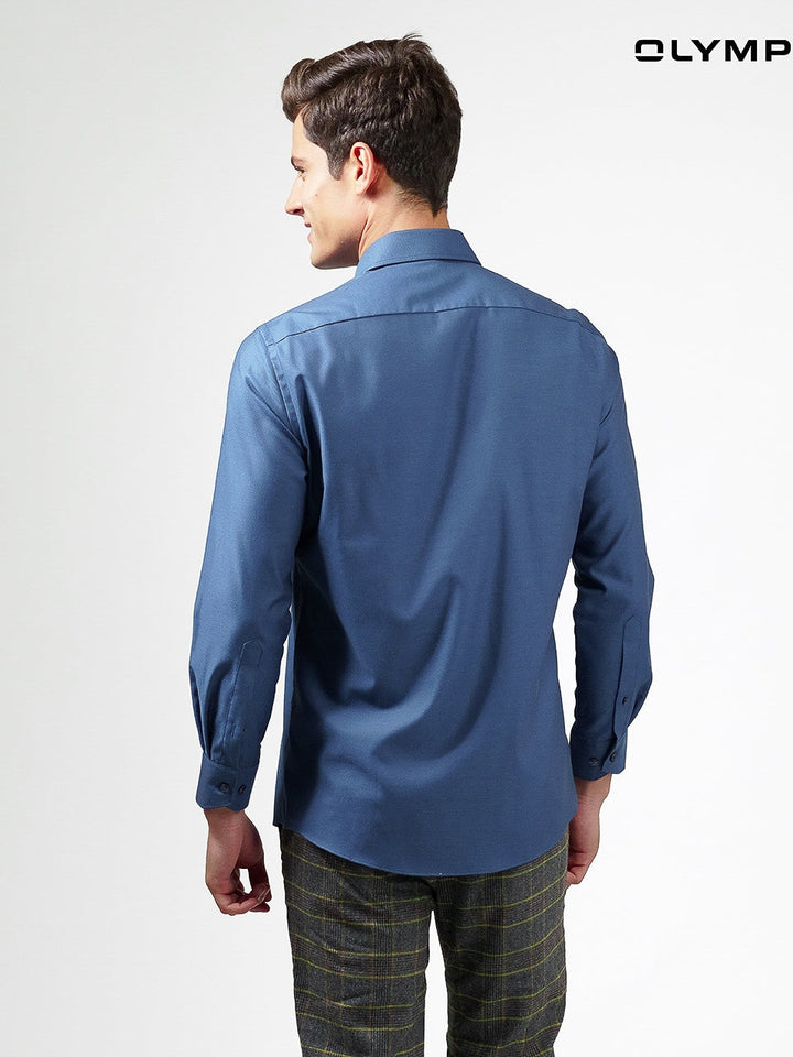 OLYMP  LUXOR Shirt เสื้อเชิ้ตชาย สีน้ำเงินเข้ม ผ้าเท็กเจอร์ ทรงหลวม ใส่สบาย รีดง่าย AUTU23 ICCSHOPPING