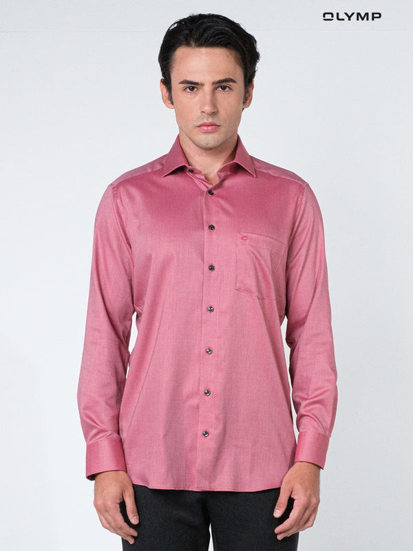 OLYMP  LUXOR Shirt เสื้อเชิ้ต สีแดงเข้ม ผ้าเท็กเจอร์ ทรงหลวม ใส่สบาย รีดง่าย SUMM24 เสื้อทำงาน