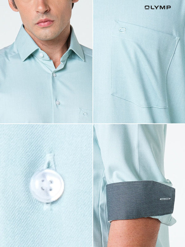 OLYMP  24/Seven LUXOR Shirt เสื้อเชิ้ตปรับอุณหภูมิ  สีเขียว ผ้าเท็กเจอร์แต่งปก ทรงหลวม ยืดหยุ่นได้ดี ICCSHOPPING