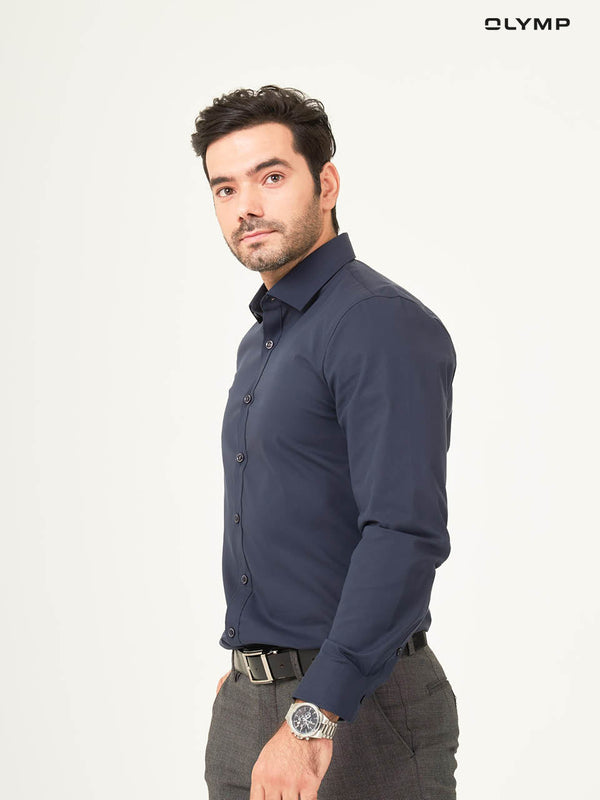 OLYMP  No. Six Shirt เสื้อเชิ้ตชาย สีกรมท่า ทรงเข้ารูป ยืดหยุ่นได้ดี รีดง่าย AUTU22 เสื้อเชิ้ตทำงาน ชุดทำงาน ICCSHOPPING