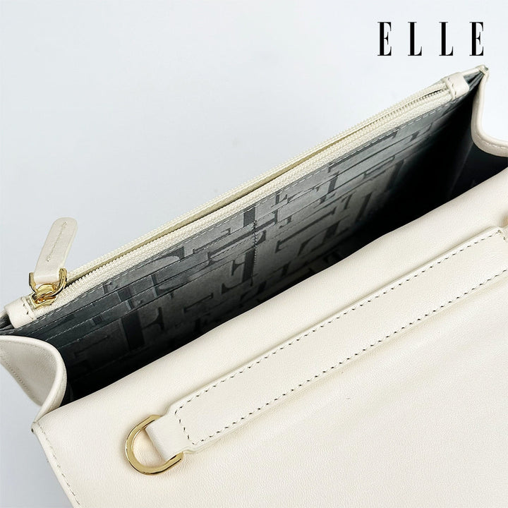 ELLE BAG | กระเป๋าสะพายข้างผู้หญิงทรง QUITING หนังวัวแท้ สายสะพายโซ่ ต่อด้วยหนังวัวแท้ สามารถถอดออกได้ | EWH161 ICCSHOPPING