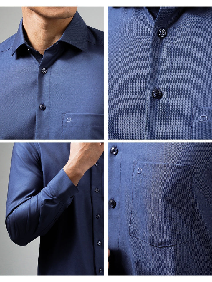 OLYMP  LUXOR Shirt เสื้อเชิ้ตชาย สีน้ำเงินเข้ม ผ้าเท็กเจอร์ ทรงหลวม ใส่สบาย รีดง่าย AUTU23 ICCSHOPPING