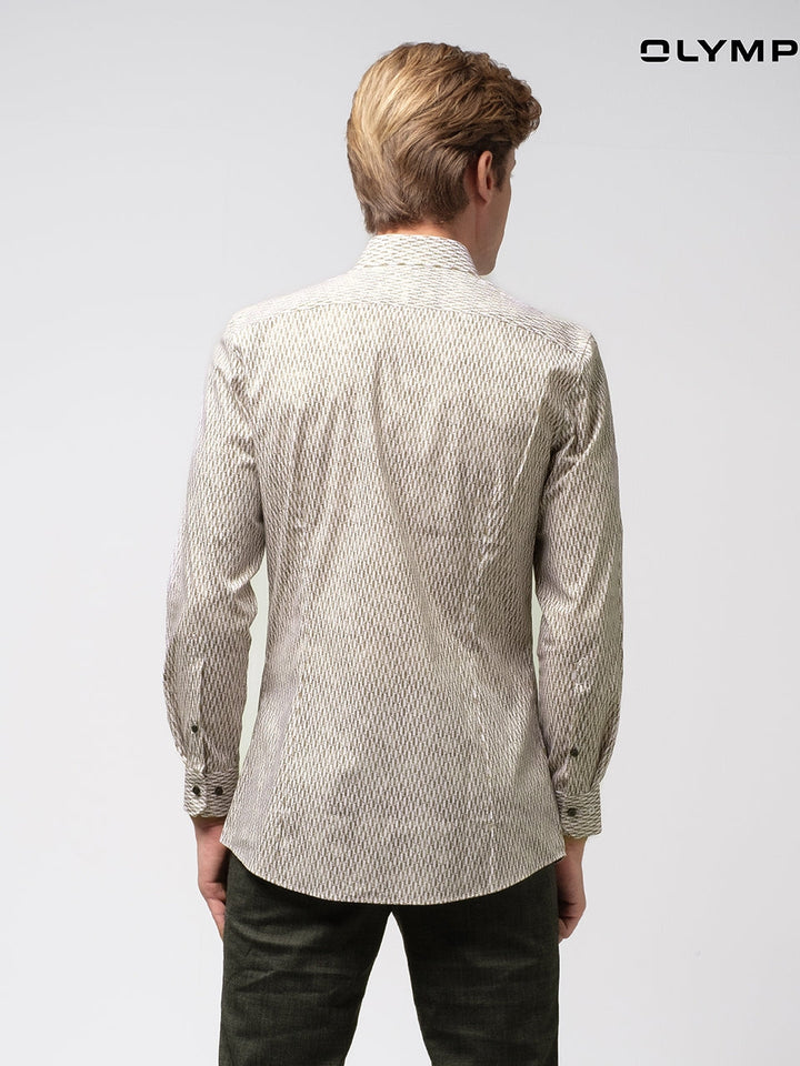 OLYMP  No. Six Shirt เสื้อเชิ้ตชาย ลายพิมพ์สีน้ำตาล ทรงเข้ารูป ยืดหยุ่นได้ดี รีดง่าย SPRI24 ICCSHOPPING